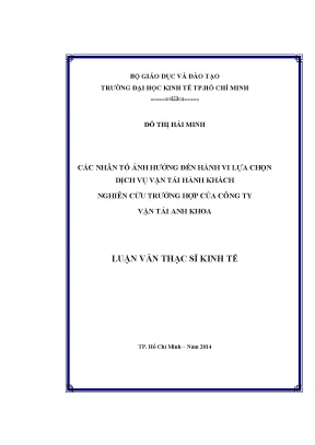 Các Nhân Tố Ảnh Hưởng Đến Hành Vi Lựa Chọn Dịch Vụ Vận