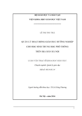 Quản Lý Hoạt Động Giáo Dục Hướng Nghiệp Cho Học Sinh