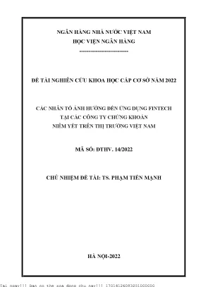 Các Nhân Tố Ảnh Hưởng Đến Ứng Dụng Fintech Tại Công Ty