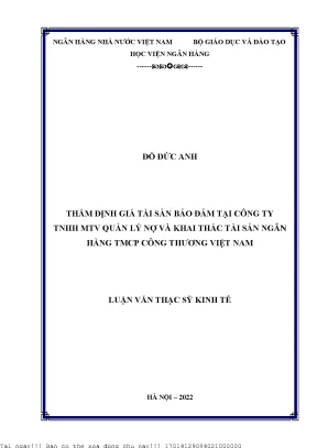 Thẩm Định Giá Tài Sản Bảo Đảm Tại Ngân Hàng TMCP Công