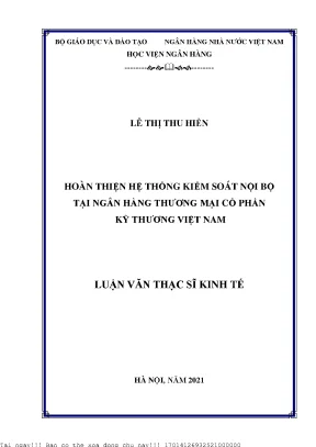 Hoàn thiện hệ thống kiểm soát nội bộ tại Ngân hàng TMCP