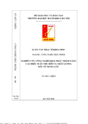 Nghiên cứu công nghệ khai thác dầu từ gấc: Tối ưu hóa