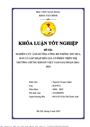 Nghiên Cứu Ảnh Hưởng Của Thông Tin M&A Đến Giá Cổ Phiếu