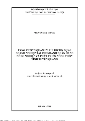 Tăng Cường Quản Lý Rủi Ro Tín Dụng Doanh Nghiệp Tại