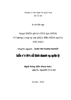 Phân Tích Tài Chính Tại Tổng Công Ty Cổ Phần Bảo Hiểm