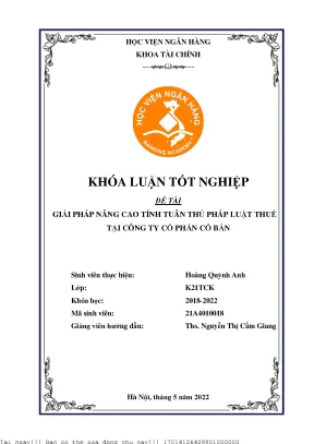 Giải Pháp Nâng Cao Tính Tuân Thủ Pháp Luật Thuế Tại Công