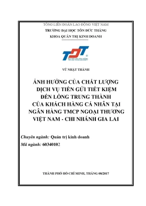 Ảnh Hưởng Của Chất Lượng Dịch Vụ Tiền Gửi Tiết Kiệm Đến