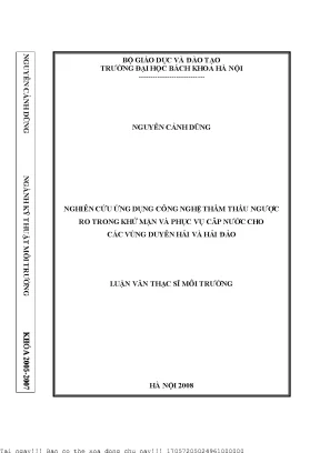 Nghiên Cứu Ứng Dụng Công Nghệ Thẩm Thấu Ngược RO Trong