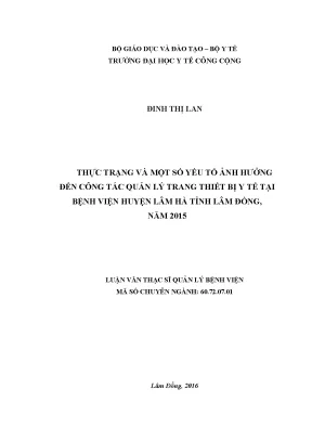 Quản Lý Trang Thiết Bị Y Tế Tại Bệnh Viện Huyện Lâm Hà: