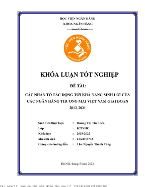 Các Nhân Tố Ảnh Hưởng Đến Khả Năng Sinh Lời Của Ngân
