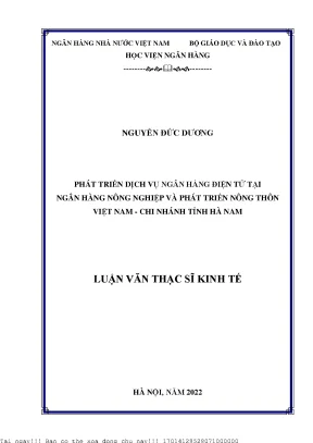 Phát triển dịch vụ ngân hàng điện tử tại ngân hàng nông nghiệp và phát triển nông thôn việt nam chi nhánh tỉnh hà nam