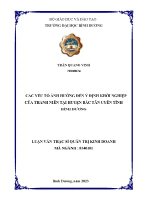 Yếu Tố Ảnh Hưởng Đến Ý Định Khởi Nghiệp Của Thanh Niên