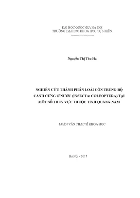 Nghiên Cứu Đa Dạng Sinh Học Bộ Cánh Cứng Ở Nước Tại 