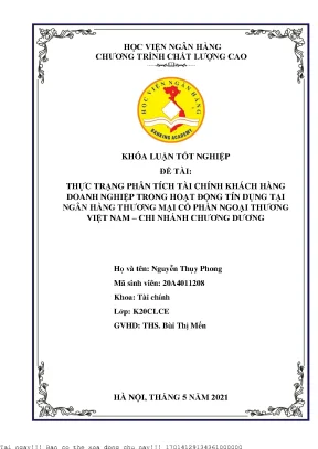 Phân Tích Tài Chính Doanh Nghiệp Trong Hoạt Động Tín