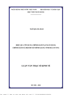 Hiệu Quả Tín Dụng Chính Sách Tại Ngân Hàng Chính Sách Xã