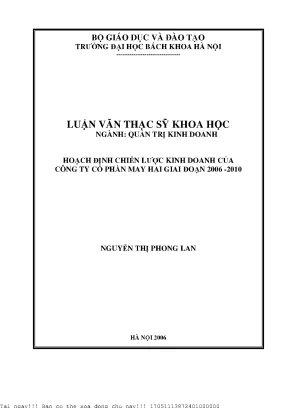 Hoạch Định Chiến Lược Kinh Doanh Công Ty Cổ Phần May