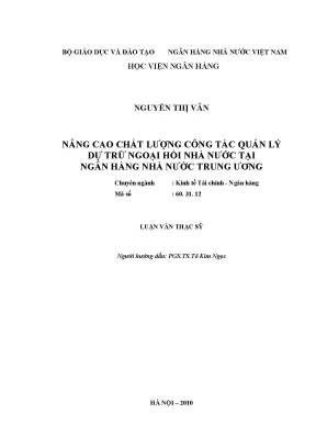 Nâng cao chất lượng quản lý dự trữ ngoại hối tại Ngân