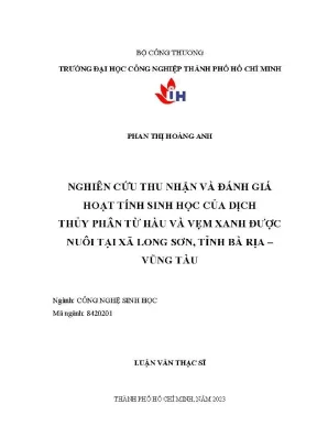 Nghiên cứu hoạt tính sinh học của dịch thủy phân từ hàu