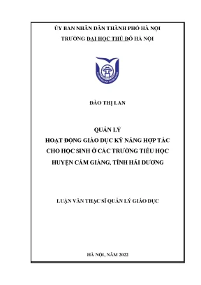 Quản Lý Hoạt Động Giáo Dục Kỹ Năng Hợp Tác Cho Học Sinh