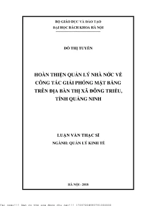 Quản Lý Nhà Nước Về Giải Phóng Mặt Bằng Tại Thị Xã Đông