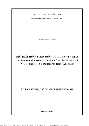 Giải Pháp Quản Lý Chi Đầu Tư Phát Triển Từ Ngân Sách Nhà
