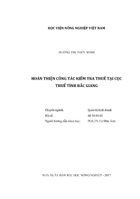 Hoàn thiện công tác kiểm tra thuế tại Cục thuế tỉnh Bắc