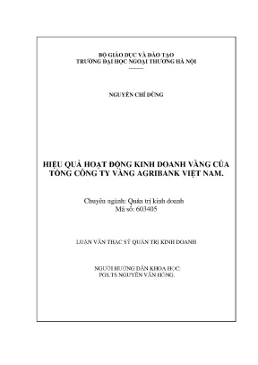 Hiệu Quả Kinh Doanh Vàng Tại Tổng Công Ty Vàng Agribank