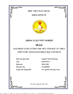 Giải Pháp Tăng Cường Thu Hút Vốn Đầu Tư Trực Tiếp Nước