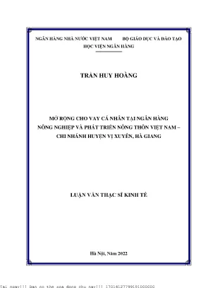 Mở Rộng Cho Vay Cá Nhân Tại Ngân Hàng Nông Nghiệp Và