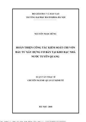 Hoàn thiện kiểm soát chi vốn đầu tư xây dựng tại Kho bạc