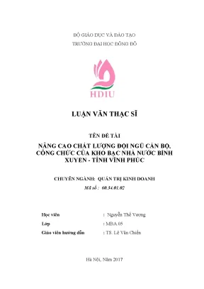 Nâng Cao Chất Lượng Đội Ngũ Cán Bộ Kho Bạc Nhà Nước Tại 