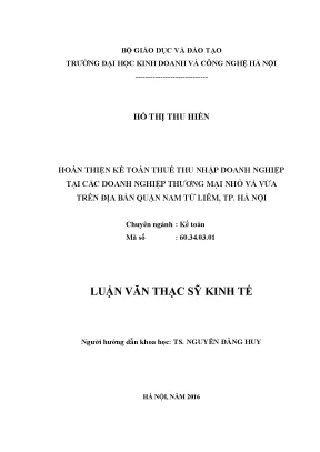 Hoàn thiện kế toán thuế thu nhập doanh nghiệp cho doanh