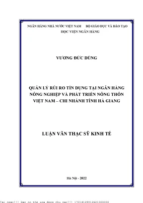 Quản Lý Rủi Ro Tín Dụng Tại Agribank Hà Giang: Nghiên