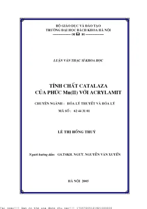 Tính Chất Catalaza Của Phức Mn(II) Với Acrylamit
