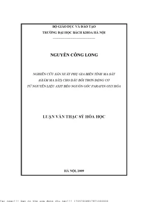 Nghiên Cứu Phụ Gia Biến Tính Ma Sát Cho Dầu Bôi Trơn