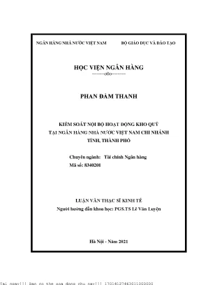 Kiểm Soát Nội Bộ Hoạt Động Kho Quỹ Tại Ngân Hàng Nhà