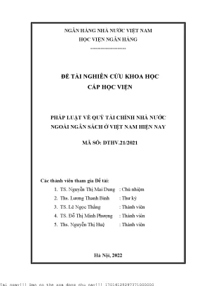 Nghiên Cứu Pháp Luật Về Quỹ Tài Chính Nhà Nước Ngoài