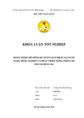 Mô Hình Kế Toán Giao Dịch Tại Ngân Hàng Nông Nghiệp Và