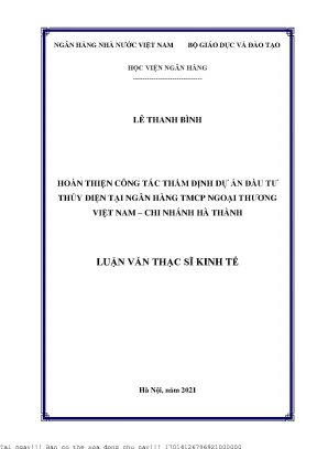Hoàn thiện thẩm định dự án đầu tư thủy điện tại Ngân
