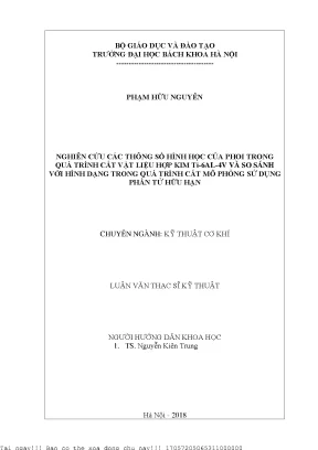 Nghiên Cứu Hình Học Phôi Trong Cắt Vật Liệu Hợp Kim