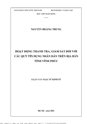 Hoạt Động Thanh Tra và Giám Sát Quỹ Tín Dụng Nhân Dân