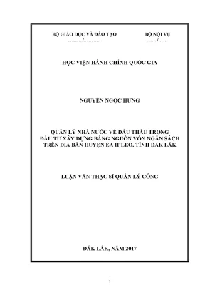 Quản Lý Nhà Nước Về Đấu Thầu Trong Đầu Tư Xây Dựng Tại