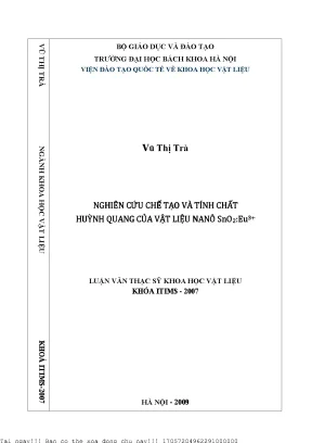 Nghiên Cứu Tính Chất Huỳnh Quang Của Vật Liệu Nanô SnO2:Eu3+