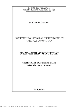 Hoàn thiện công tác đấu thầu tại Công ty TNHH xây dựng