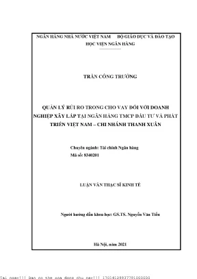 Quản Lý Rủi Ro Trong Cho Vay Doanh Nghiệp Xây Lắp Tại