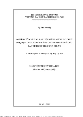 Nghiên Cứu Vật Liệu Màng Mỏng MoS2 Bằng Phương Pháp CVD
