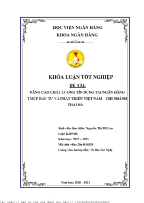 Nâng Cao Chất Lượng Tín Dụng Tại Ngân Hàng TMCP Đầu Tư