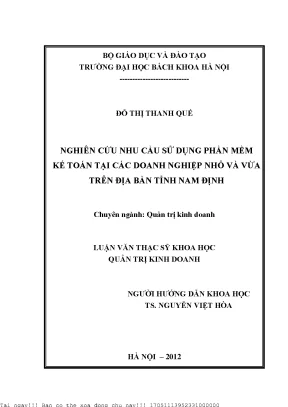 Nhu Cầu Sử Dụng Phần Mềm Kế Toán Tại Doanh Nghiệp Nhỏ Và