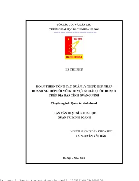 Hoàn thiện quản lý thuế thu nhập doanh nghiệp tại Quảng Ninh
