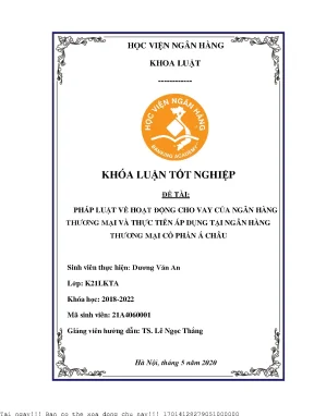 Pháp Luật Về Hoạt Động Cho Vay Của Ngân Hàng Thương Mại
